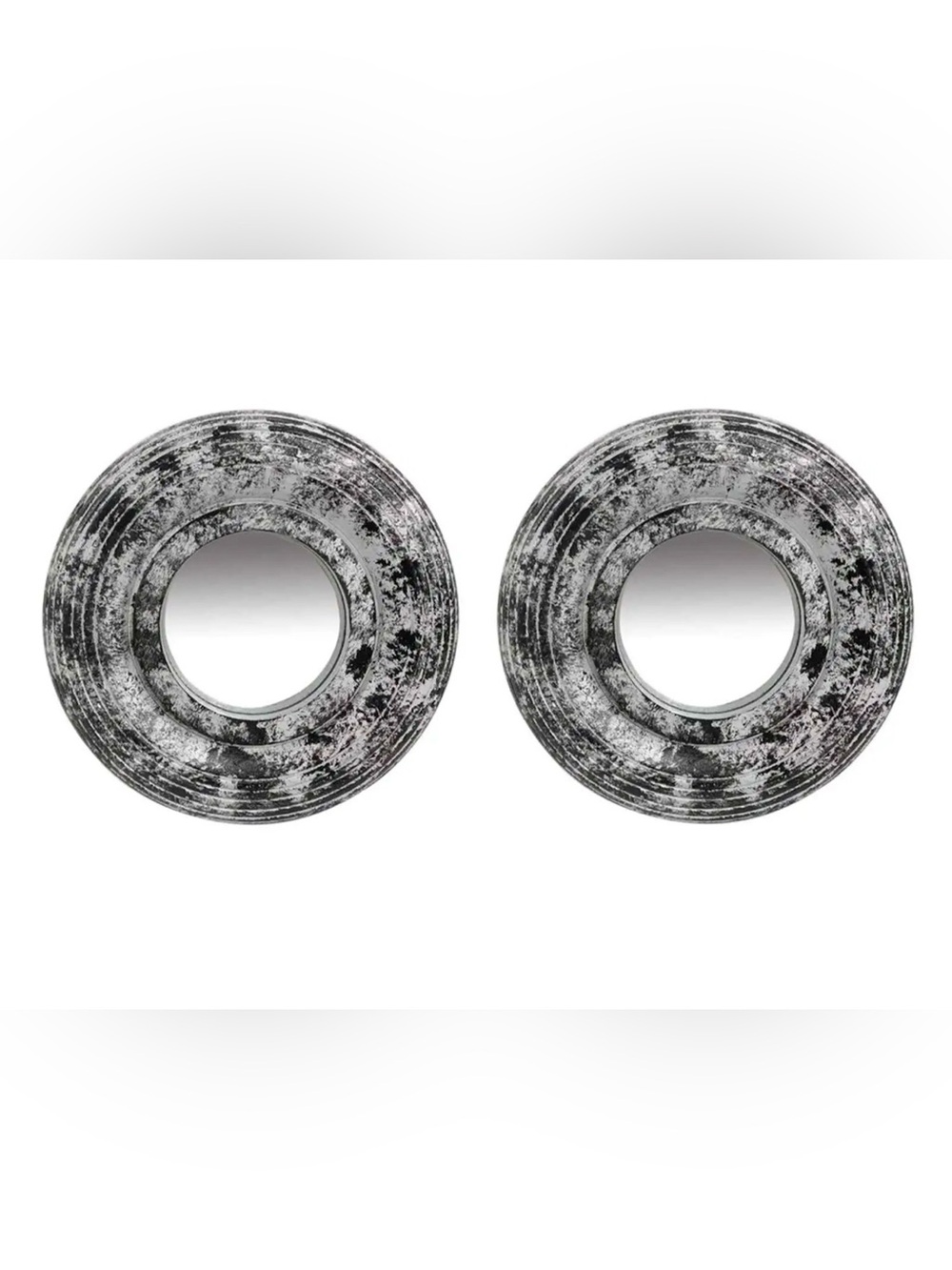 Decorative Round Accent Mirrors in Distressed Silver (Set of 2)  8"